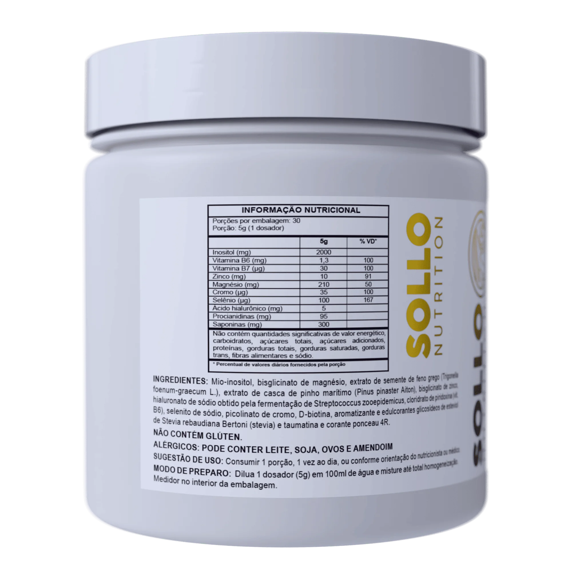 Rótulo com informação nutricional e ingredientes