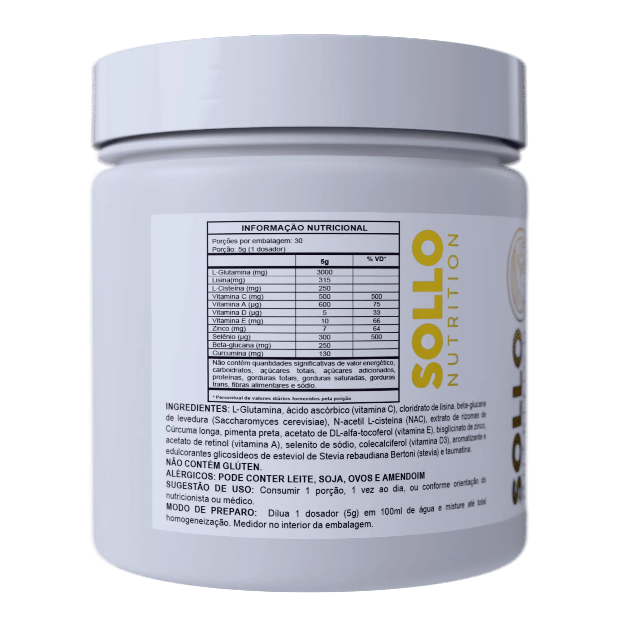 Rótulo com informação nutricional e ingredientes