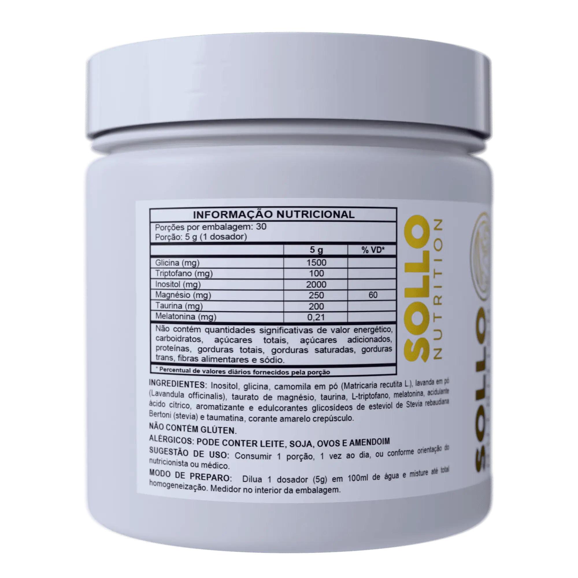 Rótulo com informação nutricional e ingredientes